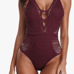 SOCIALA Women's Crochet One Piece Swimsuits V Neck High Waist Bathing Suit Sexy